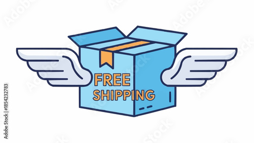 Free shipping delivery icon with wings on a box