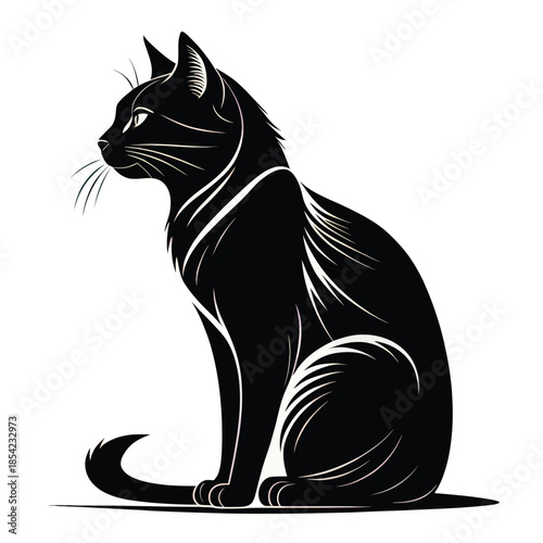 Ultra clean black and white 2d vector silhouette of two cats