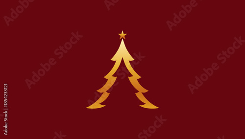 Golden Stroke Christmas Tree Red Background