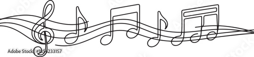 Continuous one line drawing abstract music note background, notes vector illustration. Outline sketch of sound. Scribble hand drawn doodle sketch minimalism style. one line Icon drawing
