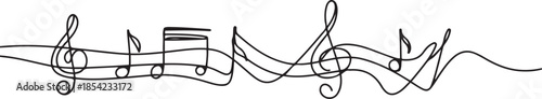 Continuous one line drawing abstract music note background, notes vector illustration. Outline sketch of sound. Scribble hand drawn doodle sketch minimalism style. one line Icon drawing