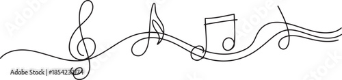 Continuous one line drawing abstract music note background, notes vector illustration. Outline sketch of sound. Scribble hand drawn doodle sketch minimalism style. one line Icon drawing