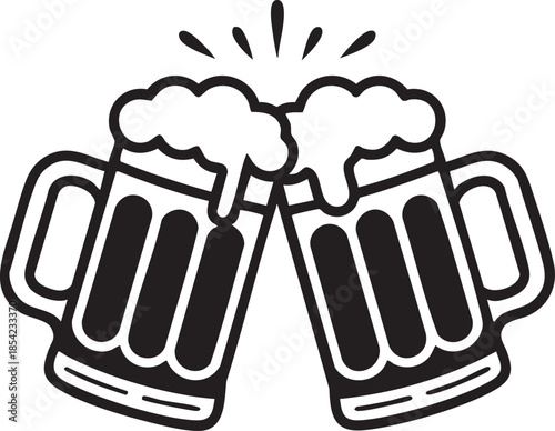 Beer mugs toasting silhouette vector design for celebration, party, cheers, pub, Oktoberfest and drink-themed decoration