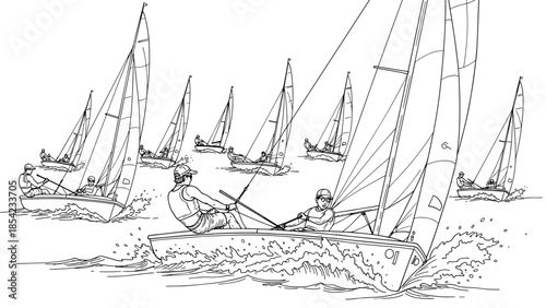 Sailing race adventure with multiple boats in open water