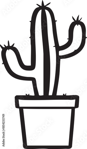 Petit Cactus Dans Un Pot Noir et Blanc Silhouette