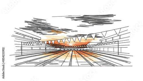 Linear poolside sunset: artistic swimming pool at dusk