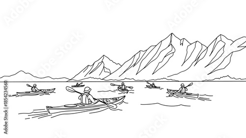 Kayaking adventure in mountainous lake landscape