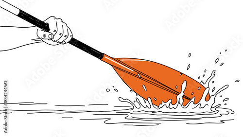 Dynamic linear drawing of paddle making splash in water