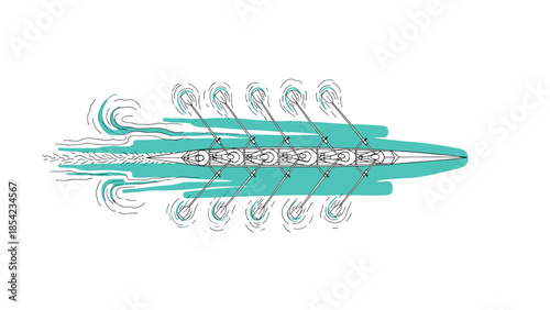 Teamwork in motion: overhead view of rowers in action