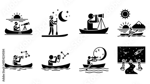 Adventurous stargazing silhouettes: nighttime canoeing and paddleboarding adventures