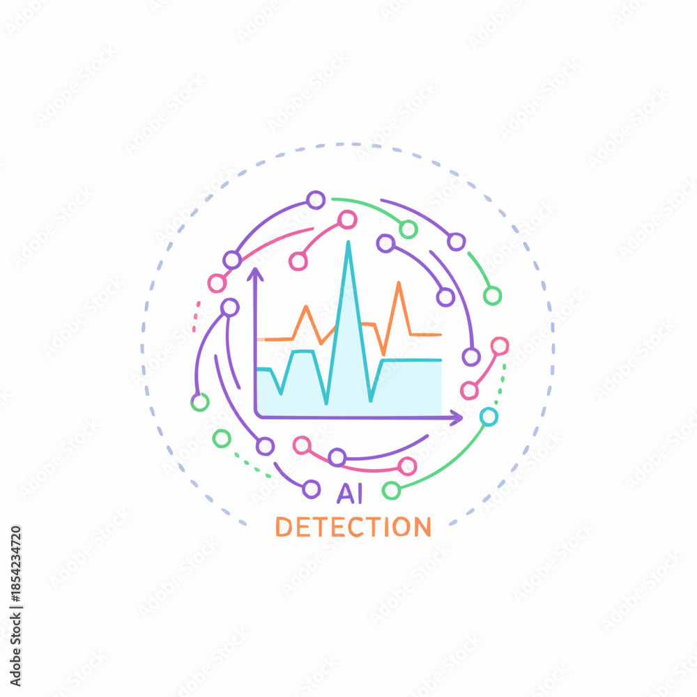 Fototapeta premium AI detection concept with colorful heartbeat lines and circuit board