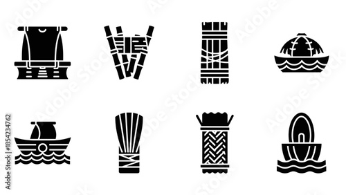 Traditional raft designs: collection of eight unique nautical silhouettes