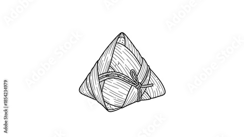 Zongzi wrapped in bamboo leaves: traditional chinese dumpling in intricate line art
