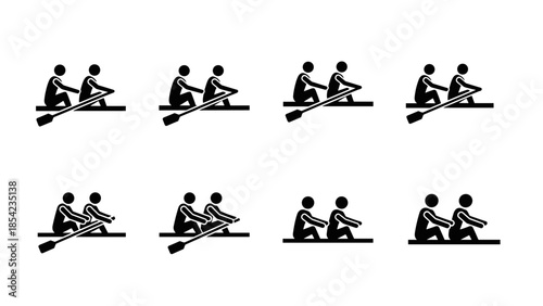 Minimalist rowing icon set featuring silhouette athletes