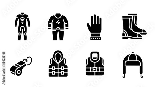 Essential silhouette safety gear icons for sports and outdoor activities