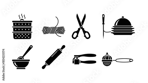 Minimalist kitchen and sewing icons collection