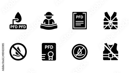 Pfd safety icons: essential water safety symbols in bold black design