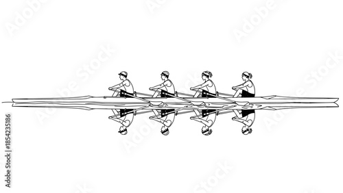 Linear design of rowing team silhouette in motion