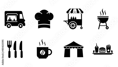 Culinary silhouettes: street food icons and cooking symbols for modern designs