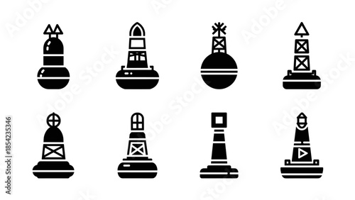 Minimalist buoy icons set for nautical navigation and marine design