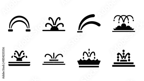 Modern fountain icons collection in minimal silhouette design