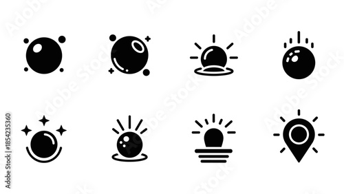 Minimalist sun and planet icons with modern black and white design