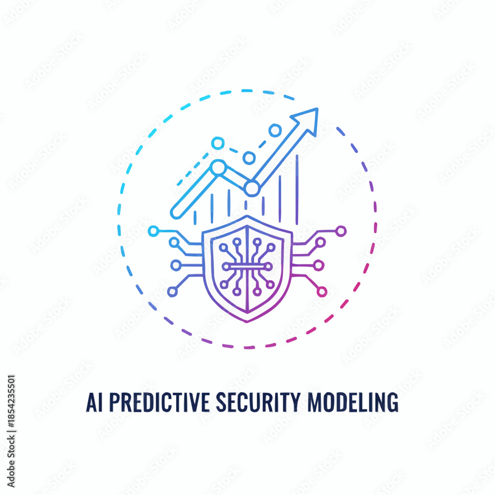 Obraz premium AI predictive security modeling with shield and growth graph