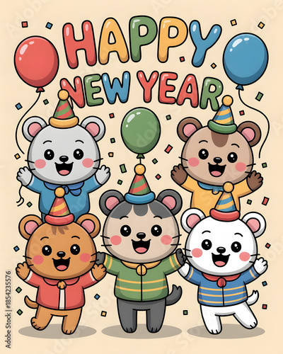 Children Friendly Happy New Year Cartoon Illustration