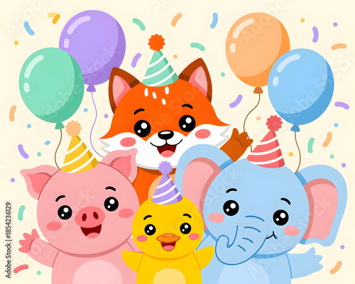 Adorable Cartoon Animals Happy New Year Celebration Background
