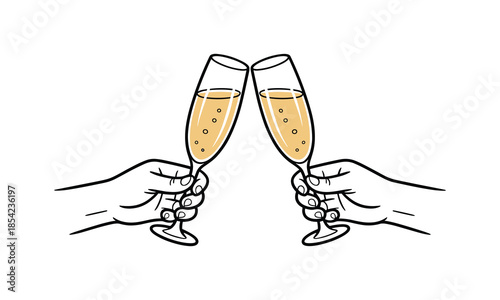 Hands toasting with champagne glasses filled with bubbly liquid