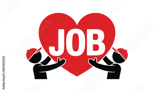 Two Silhouetted Figures Holding a Large Red Heart with the Word JOB
