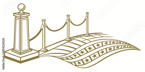 Golden stanchions with ropes and a star-patterned carpet, vector