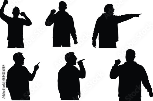Expressive silhouette illustration, body language art, gesture icon, emotional posture, black figure, communication pose, dynamic action, nonverbal behavior, human gesture