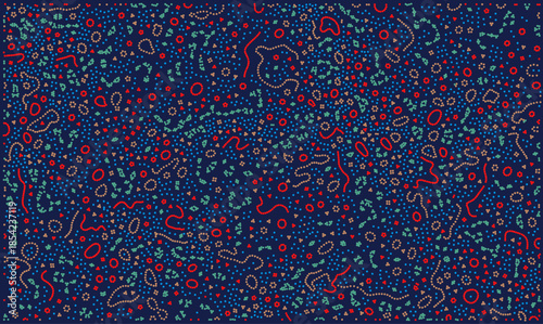 Abstract biological vector background with colorful microscopic cells and bacteria simulation. Scientific data visualization pattern with organic particles for medical and generative ai designs.