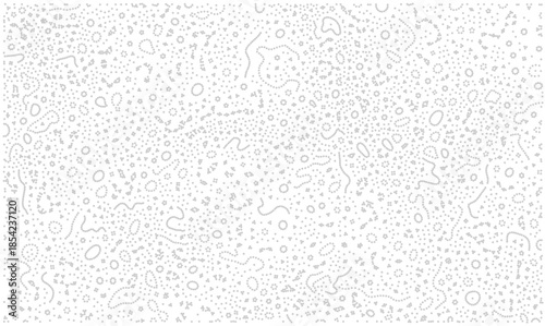 Abstract vector texture featuring a chaotic gray microscopic particle field on white. Generative biological simulation of cellular life, bacteria, or molecules perfect for scientific or medical