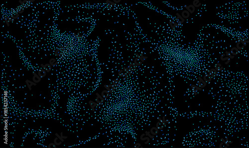Futuristic abstract blue vector background with flowing digital dots resembling biological cells or big data visualization on black for artificial intelligence and science technology concepts