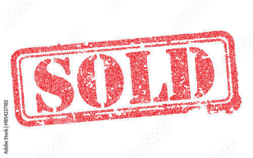 This vibrant red grunge rubber stamp vector powerfully displays the word 'SOLD', signaling a completed transaction or unavailable product. Perfect for e-commerce, business, marketing, and property
