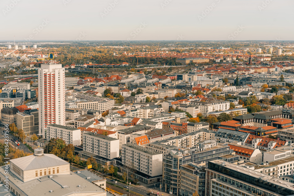 Fototapeta premium The drone aerial view of Leipzig, Germany. Leipzig is the largest city in the German federal state of Saxony