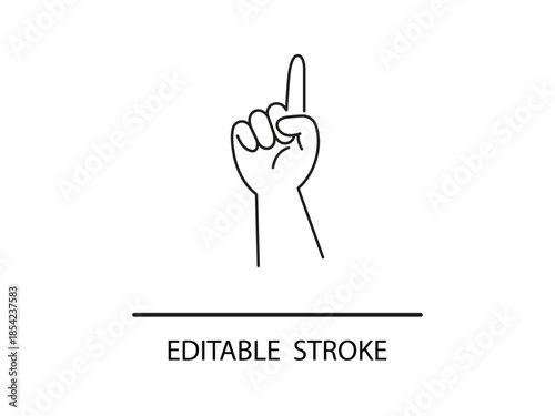 Hand pointing up with index finger in simple line art.