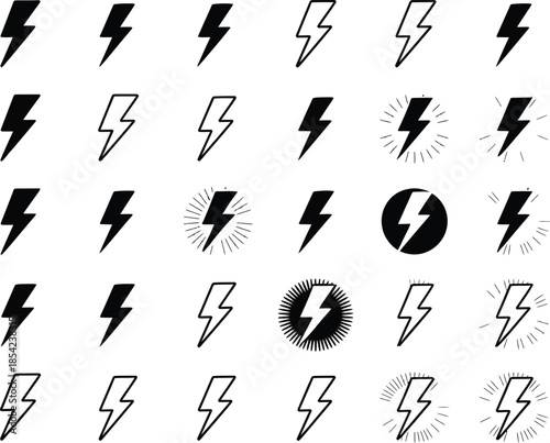 Collection of lightning bolt icons in various styles and designs
