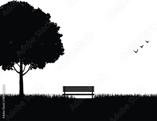 Tranquil park silhouette inviting quiet contemplation and peaceful reflection