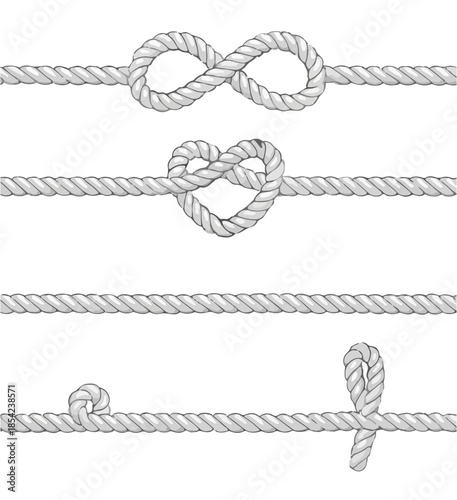 Decorative Rope Knot Variations – Heart, Loop, and Figure-Eight Ties for Craft or Tutorial Use