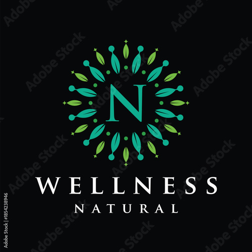Initial letter N alphabet wellness, green, leaves, natural, health, organic, logo design, circle leaf nature graphic icon vector template
