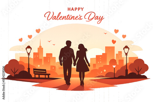 Valentine’s Day Romantic Couple Silhouette Vector Illustration