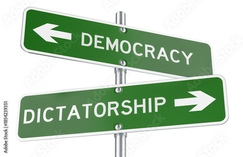 Photos Democracy or Dictatorship green direction arrows, street signs