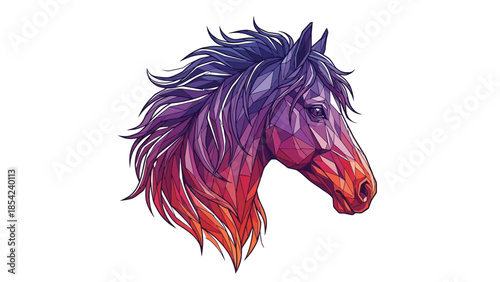 Vibrant horse head portrait with flowing mane and colorful gradient.