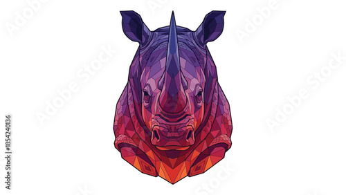 Vibrant rhino head portrait showcasing detailed textures and artistic color gradients against white background.