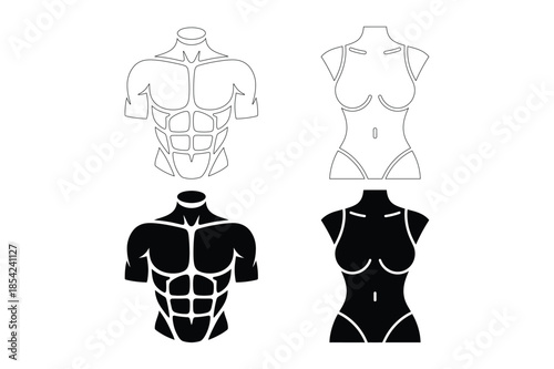 Male and Female Body Silhouette and Outline Icon Set