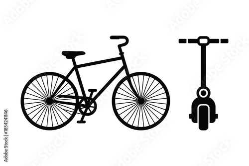 Bicycle and Electric Scooter Silhouette Icons for Urban Transport