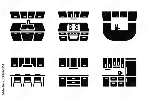 Kitchen Cabinetry and Appliance Interior Layout Silhouette Icons
